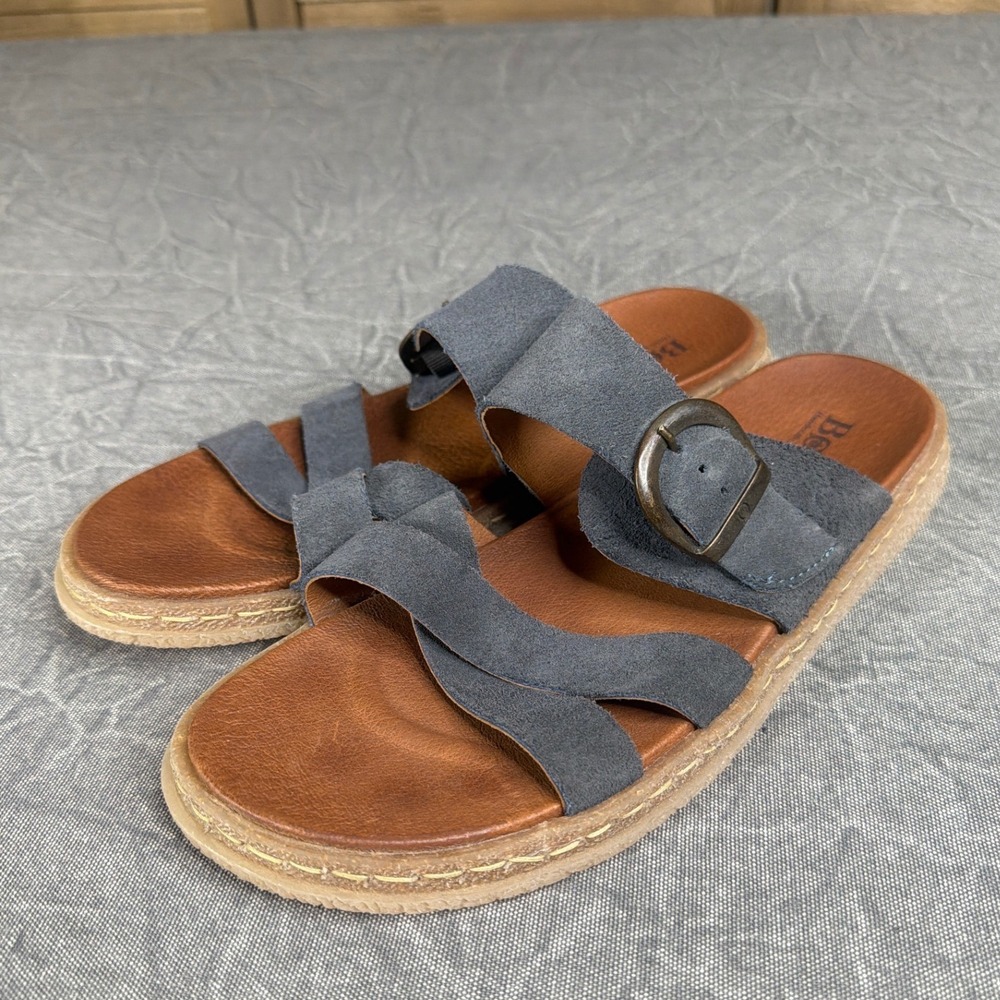 Born Sandals Womens 9 BR0037074 Blue Suede Multi Strap Buckle Slides Handcrafted